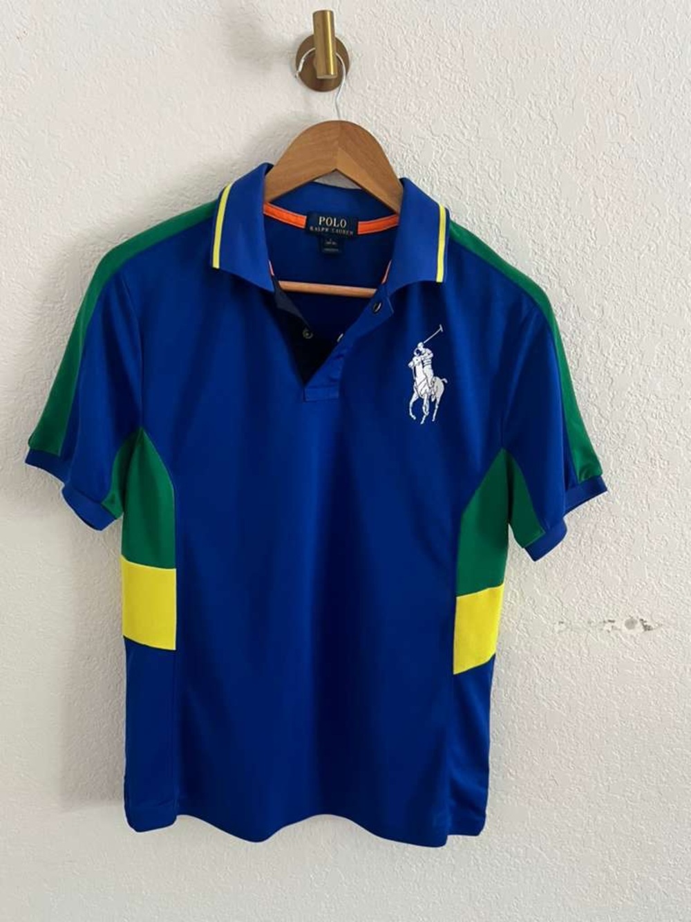 Polo Ralph Lauren Kids Blue, Green & Yellow Mesh Rugby Polo Big Pony SZ 14-16